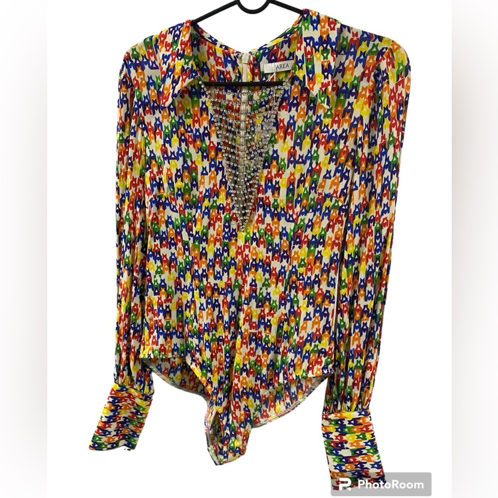 AREA vibrant crystal disco bodysuit